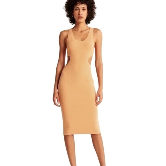 Abercrombie and Fitch Elevated Knit Cut Out Midi Dress, Orange, Size M - Picture 1 of 13